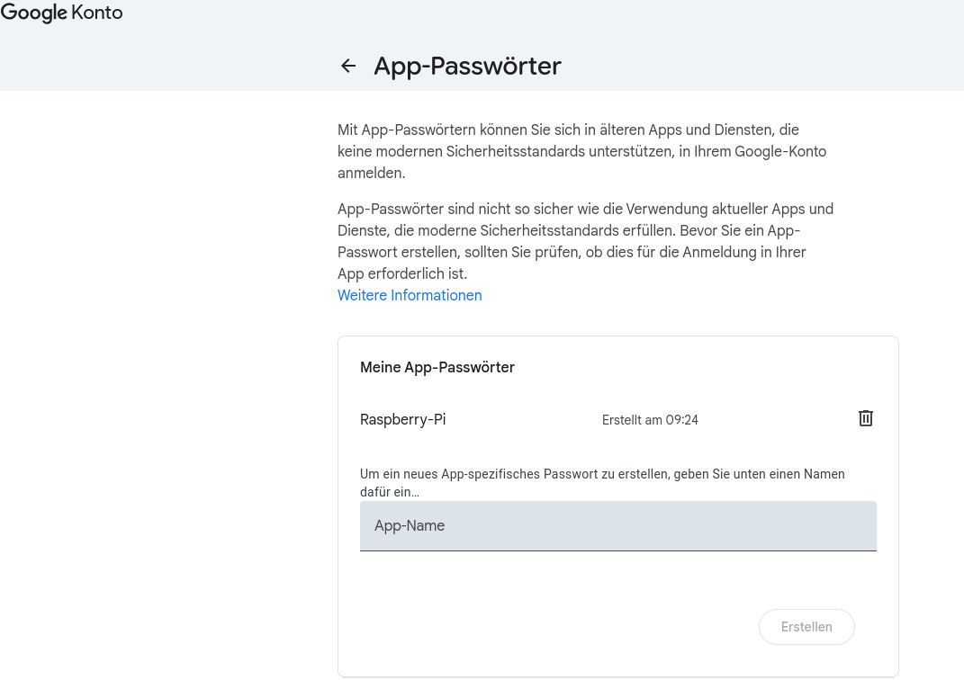 Beispiel für App-Passwörter Menü Beispiel für App-Passwörter Menü